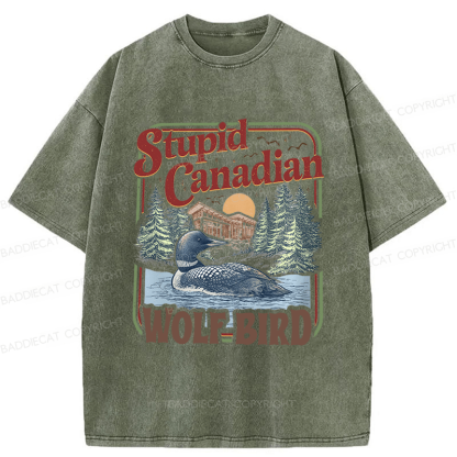 Baddiecat Stupid Canadian Wolf Bird Washed T-shirt