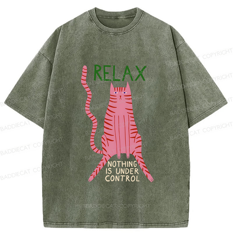 Baddiecat Relax Cat Washed T-shirt