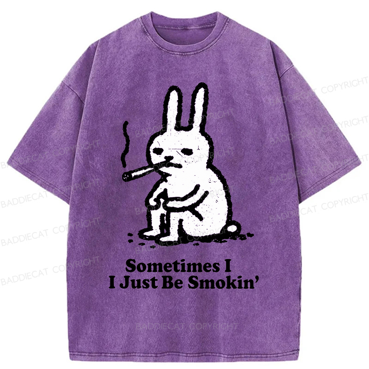 Baddiecat Humorous Rabbit Smok Washed T-shirt