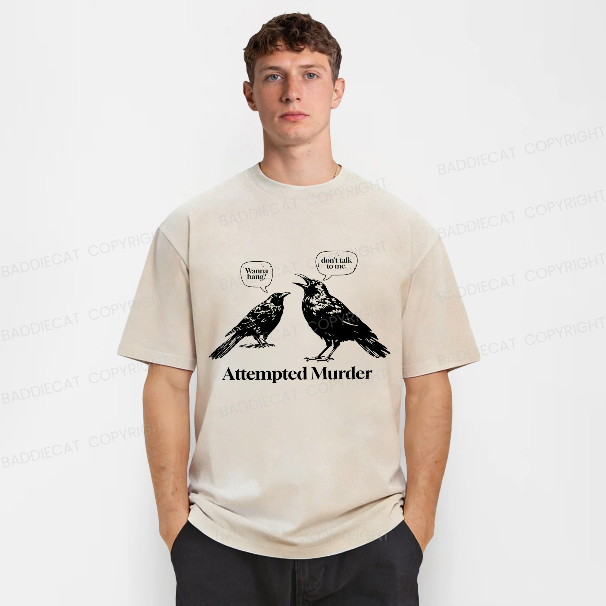 Baddiecat Murdering Crows Washed T-shirt