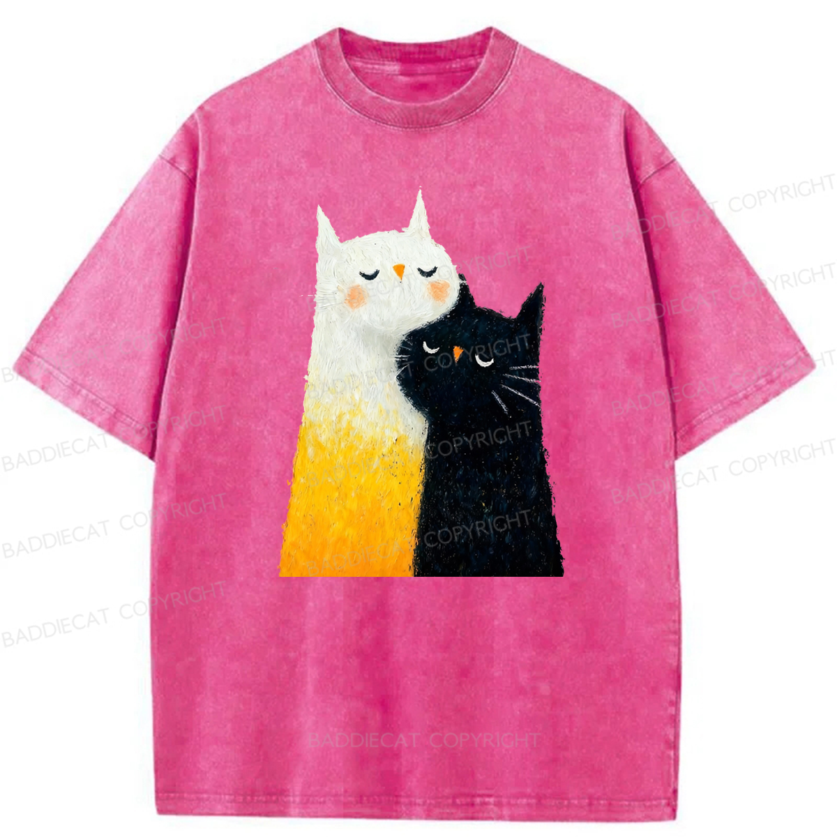 Baddiecat Cats Hug Washed T-shirt