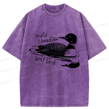 Baddiecat Stupid Canadian Wolf Bird Washed T-shirt