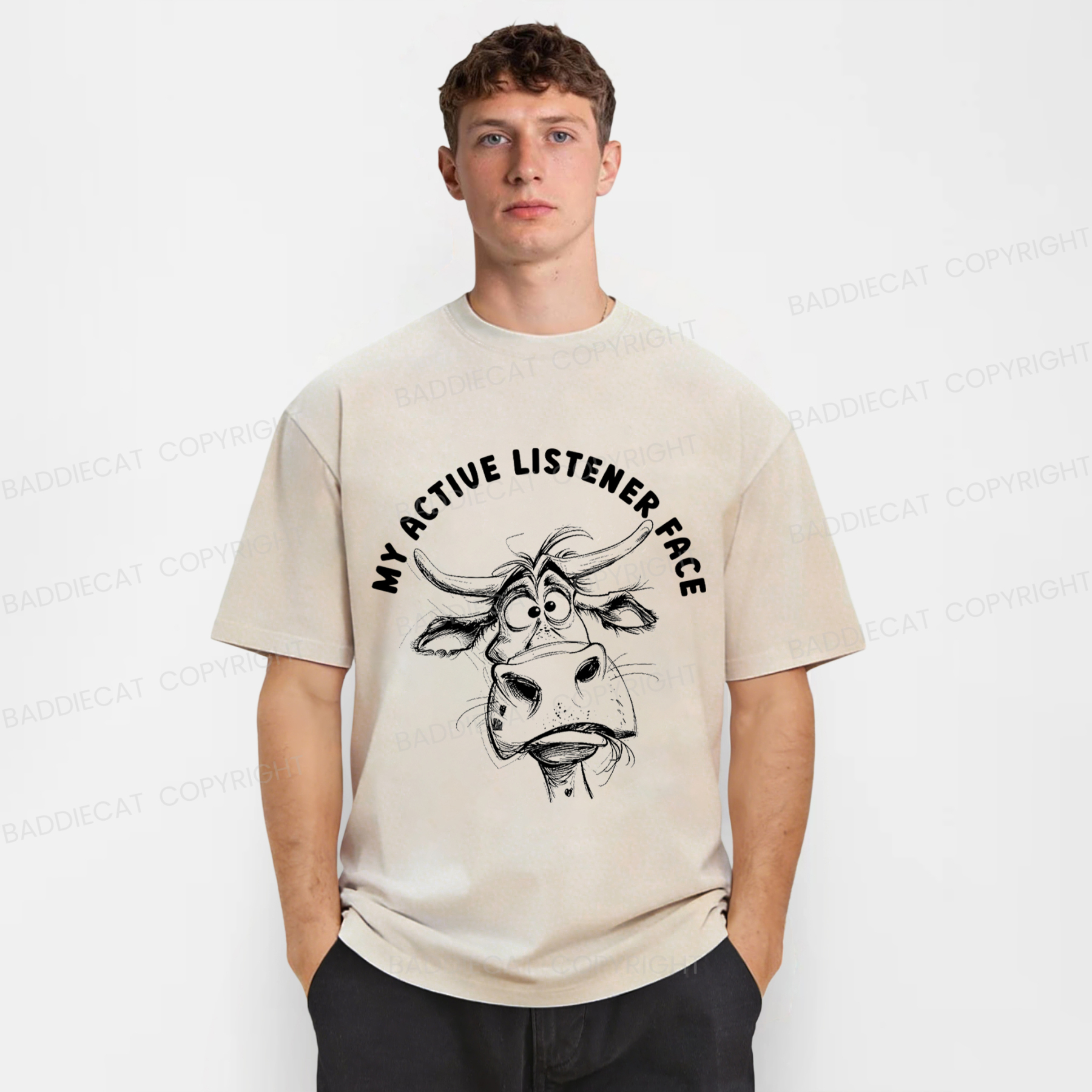 Baddiecat My Active Listener Face Washed T-shirt