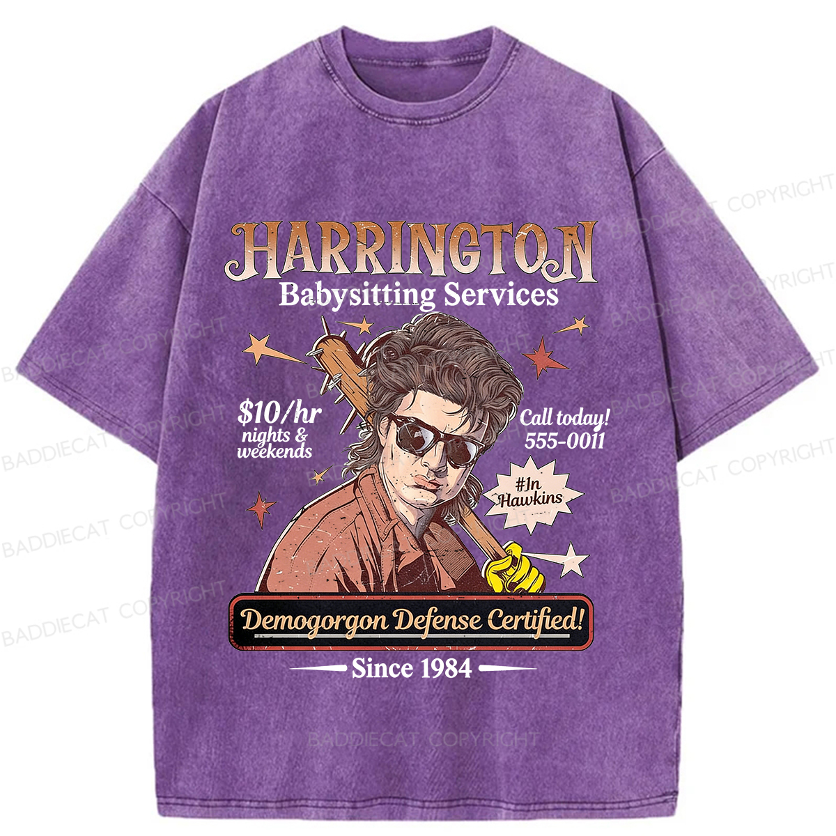 Baddiecat Babysitter Harrington  Washed T-shirt