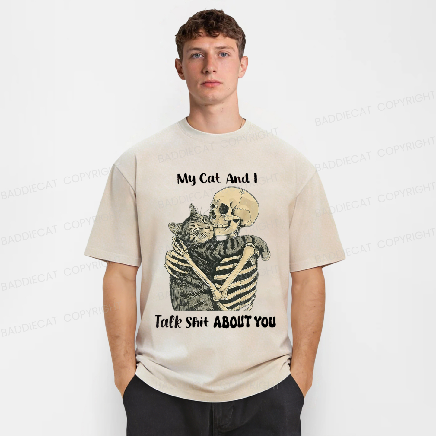 Baddiecat Skull Who Loves Cats Washed T-shirt