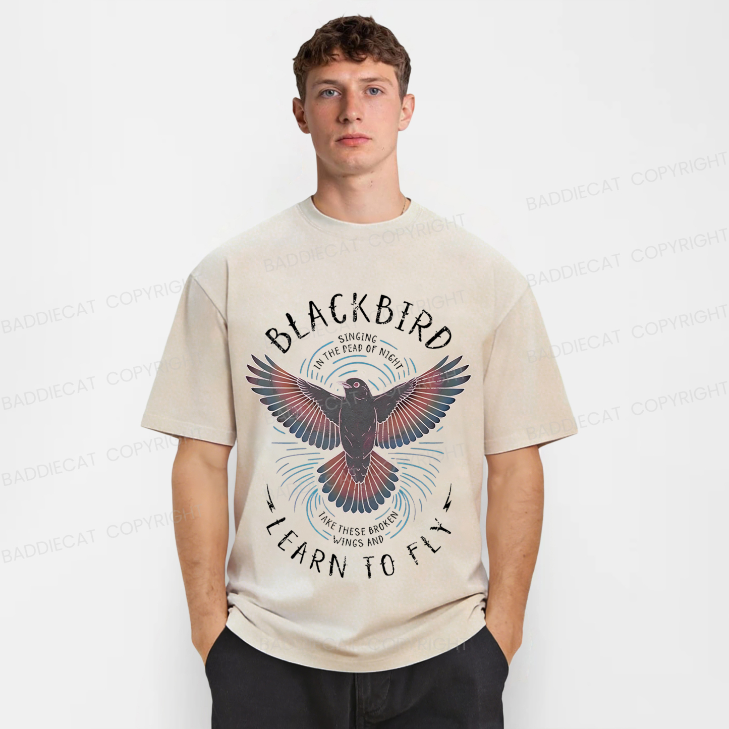 Baddiecat Blackbird Print Washed T-shirt
