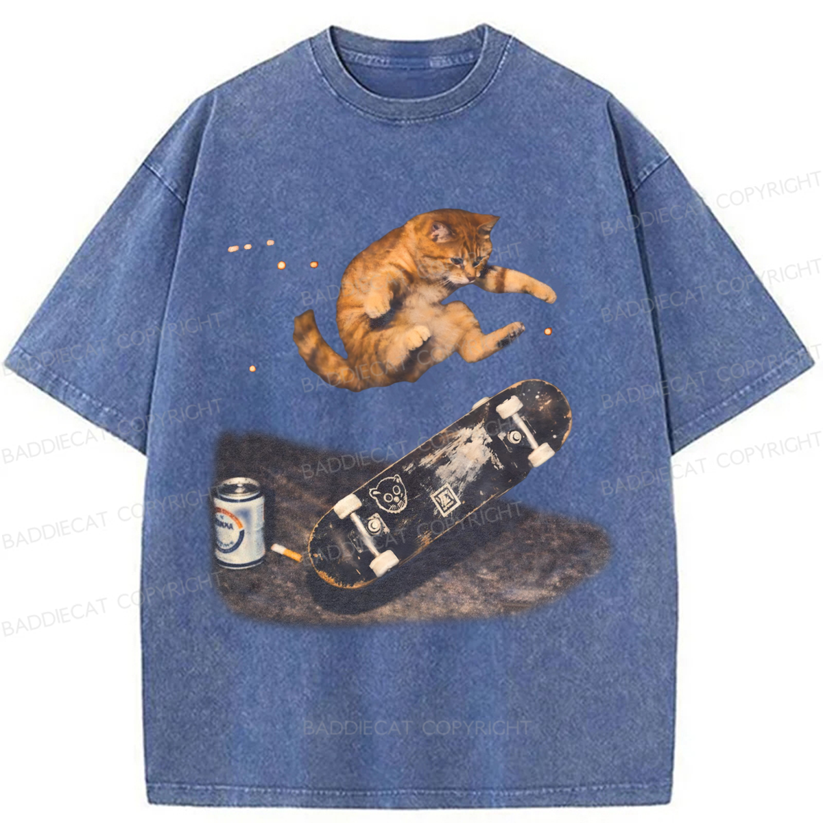Baddiecat Skateboarding Cat Washed T-shirt