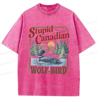 Baddiecat Stupid Canadian Wolf Bird Washed T-shirt