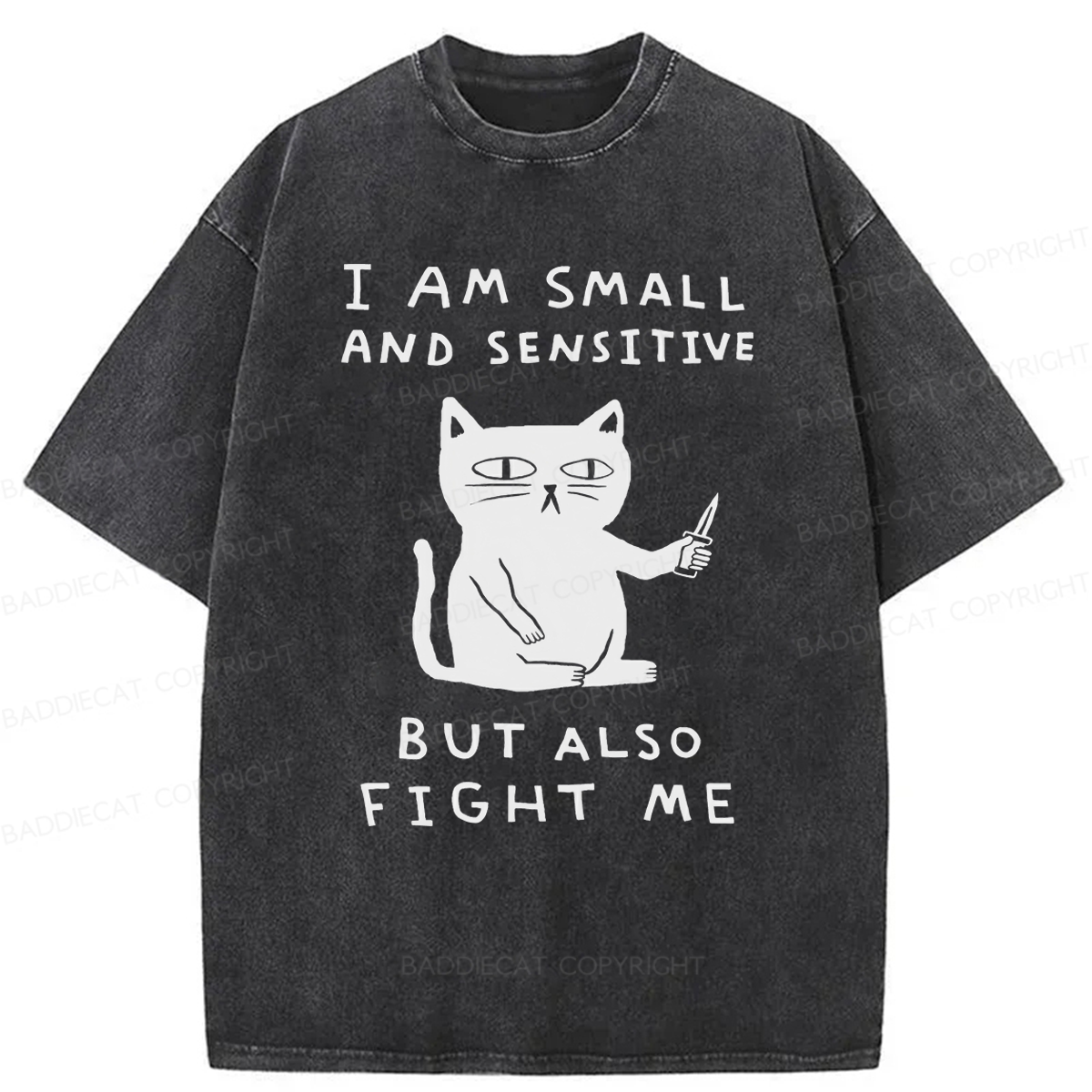 Baddiecat I Am Small And Sensitive But Also Fight Me Washed T-shirt