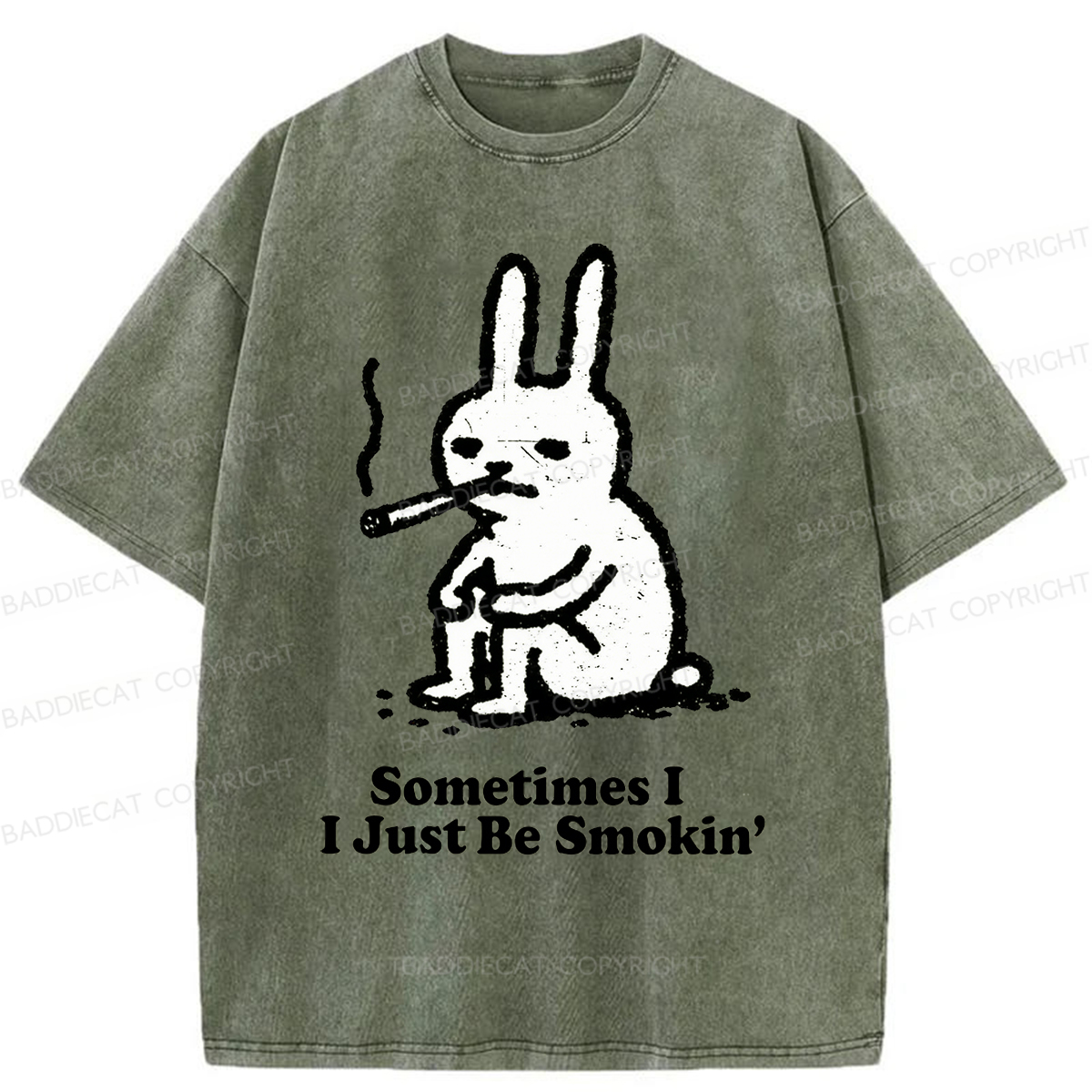 Baddiecat Humorous Rabbit Smok Washed T-shirt