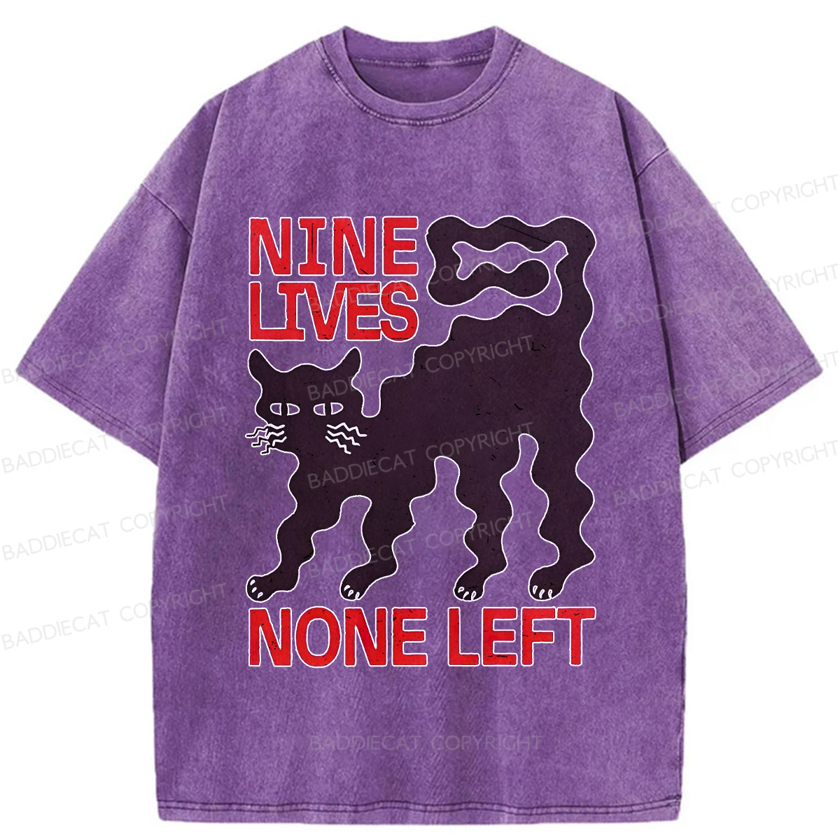 Baddiecat NINE LIVES NONE LEFT Washed T-shirt