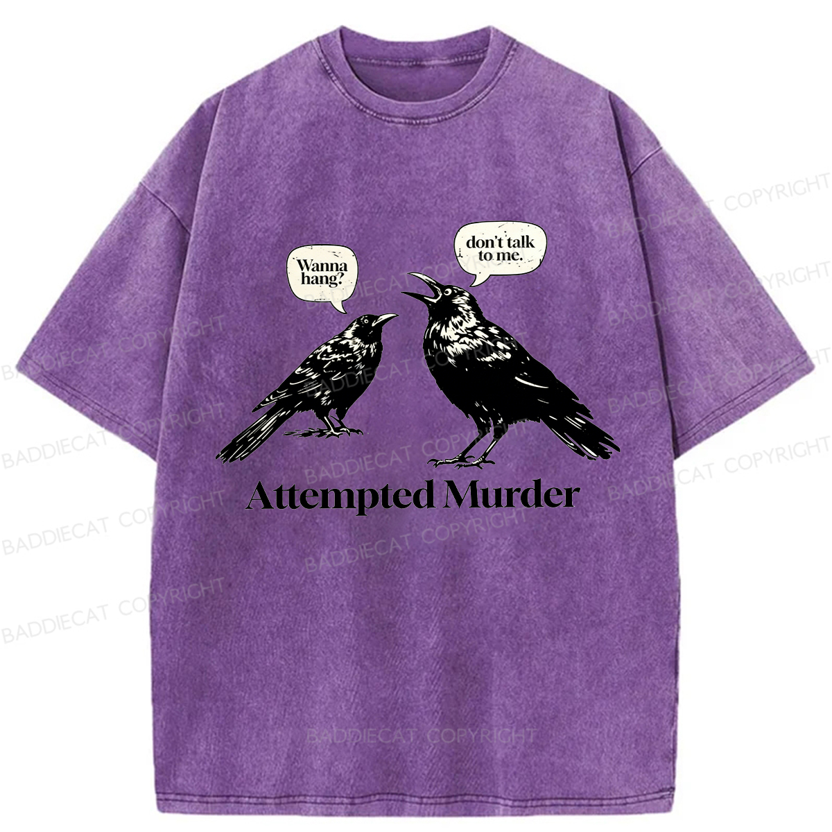 Baddiecat Murdering Crows Washed T-shirt