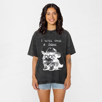 Baddiecat Funny Cowboy Cat Washed T-shirt