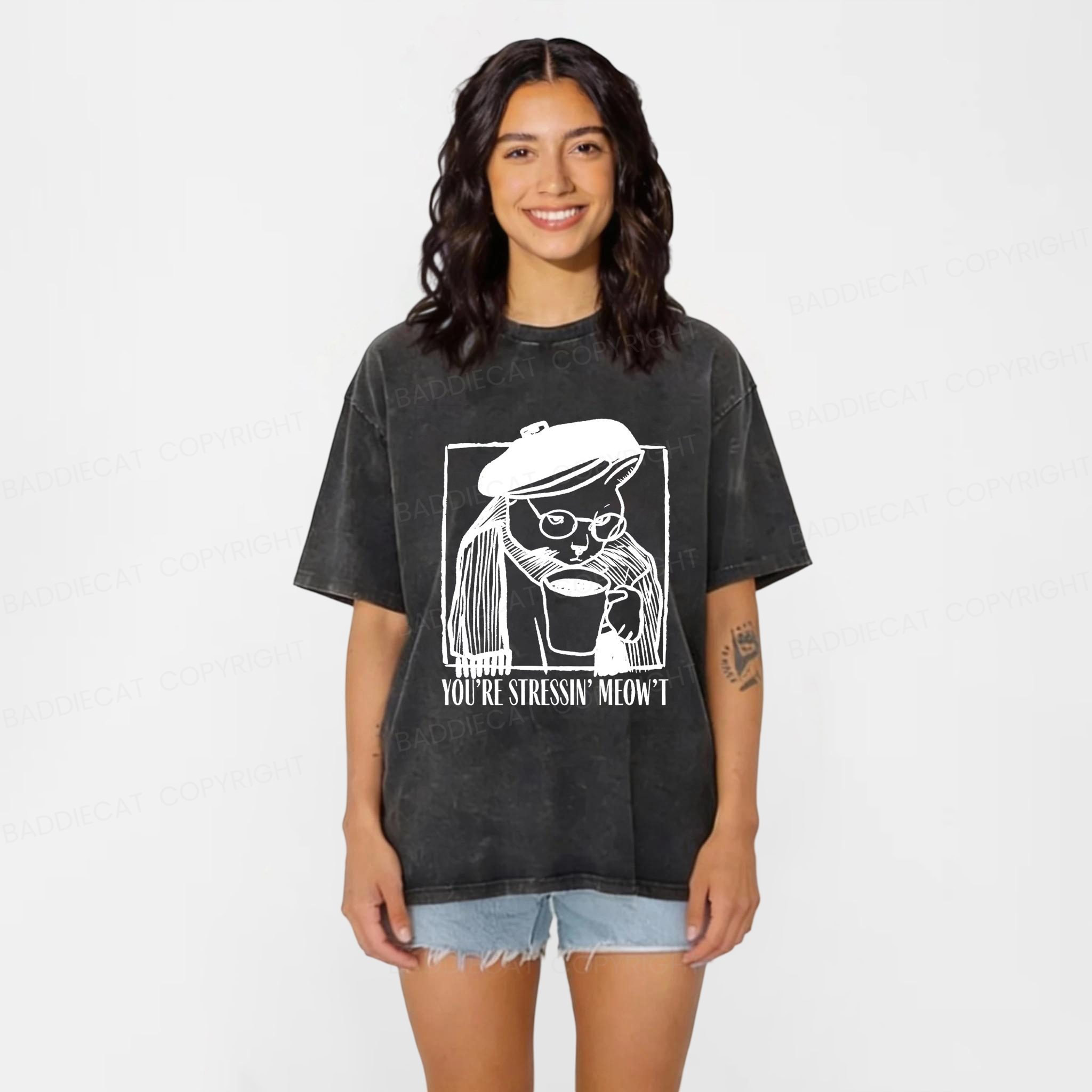 Baddiecat Grumpy Cat Washed T-shirt