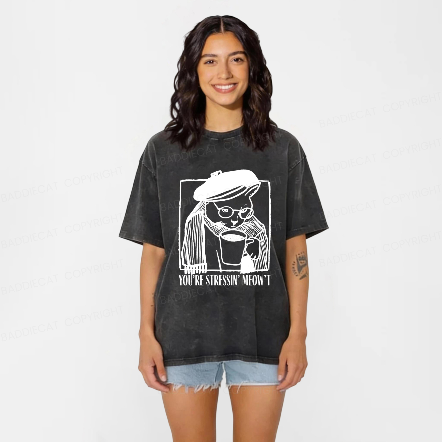 Baddiecat Grumpy Cat Washed T-shirt