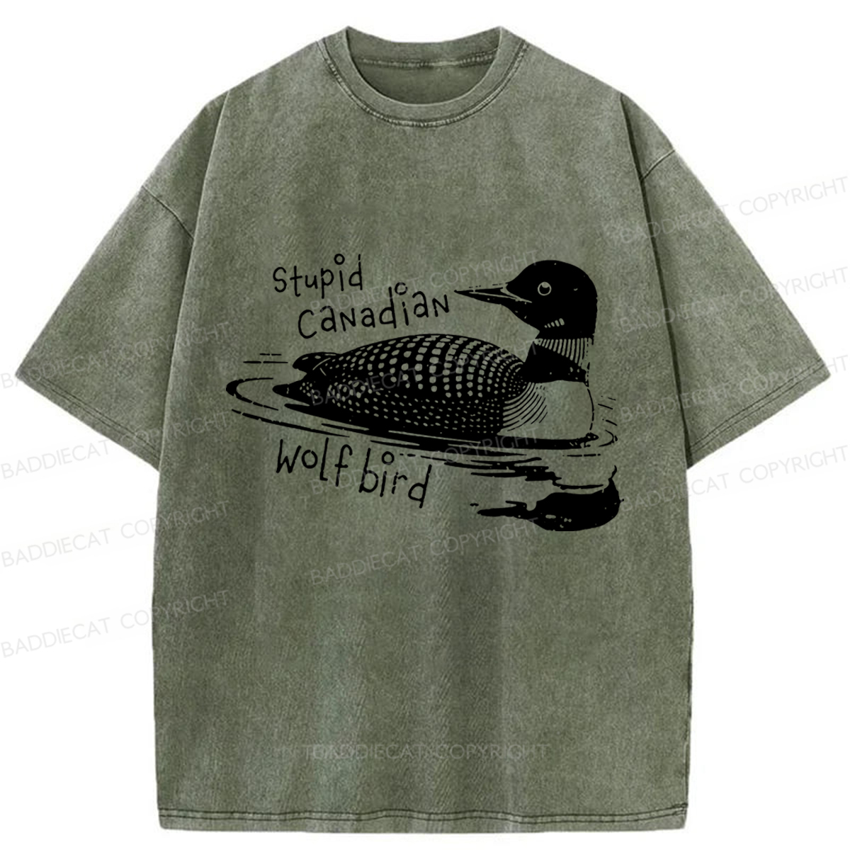 Baddiecat Stupid Canadian Wolf Bird Washed T-shirt