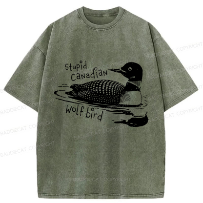 Baddiecat Stupid Canadian Wolf Bird Washed T-shirt