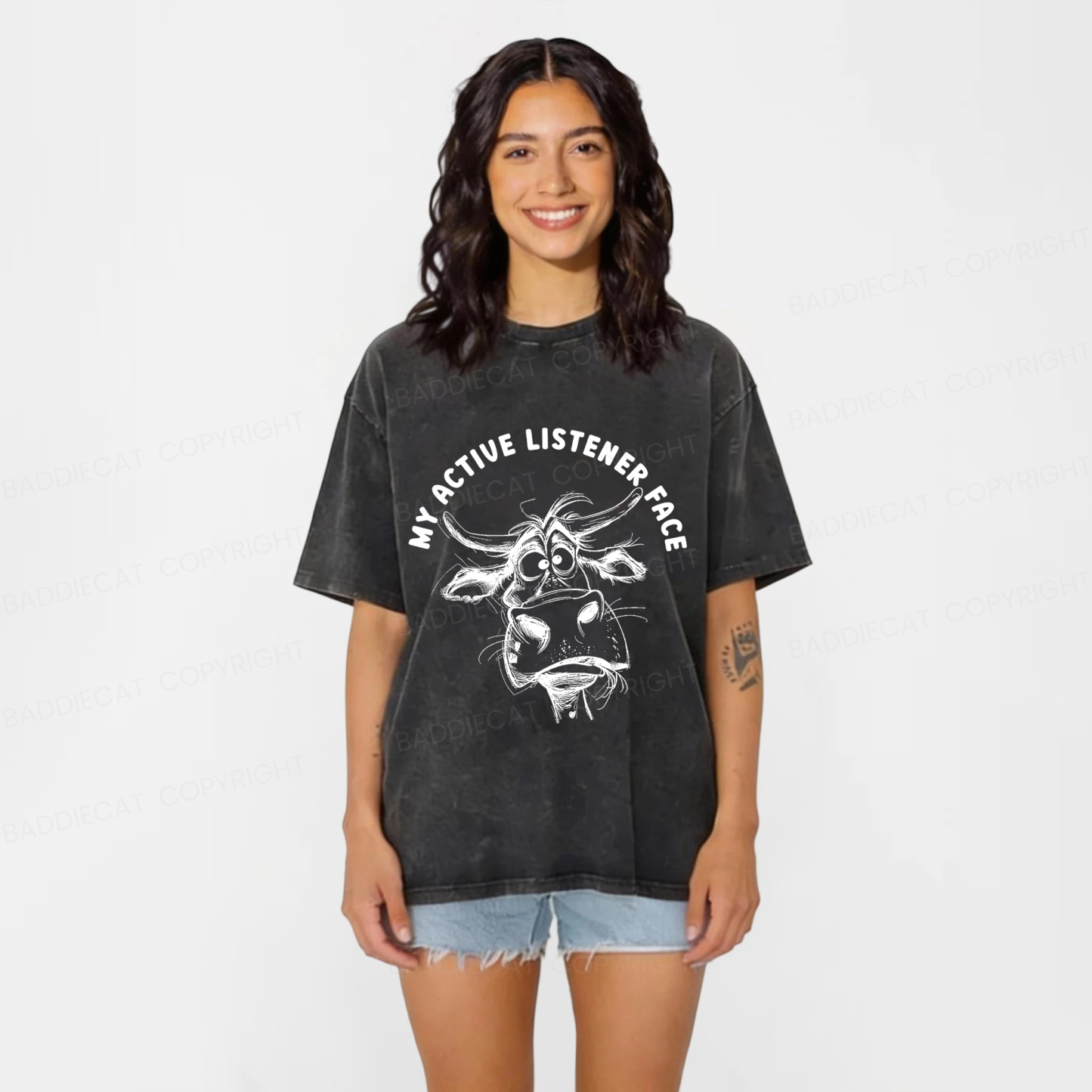 Baddiecat My Active Listener Face Washed T-shirt