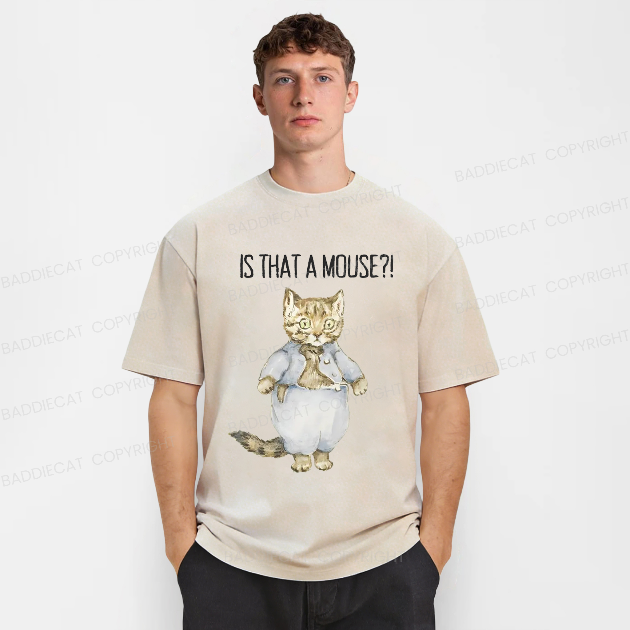 Baddiecat Startled Cat Washed T-shirt
