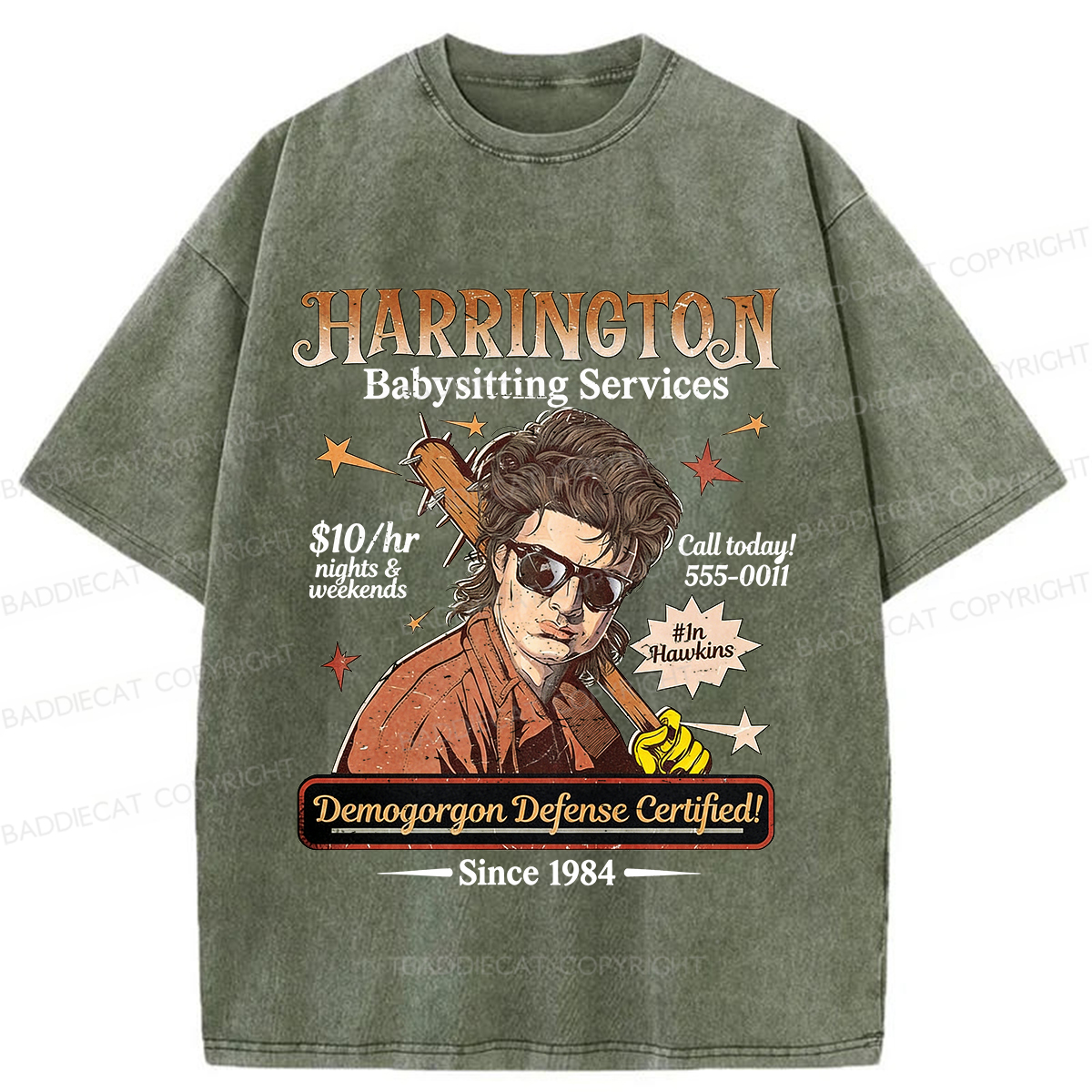 Baddiecat Babysitter Harrington  Washed T-shirt