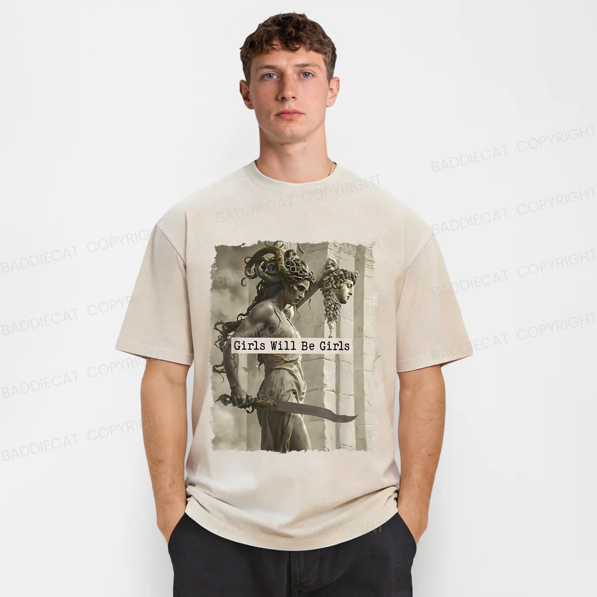 Baddiecat Goddess Medusa Washed T-shirt