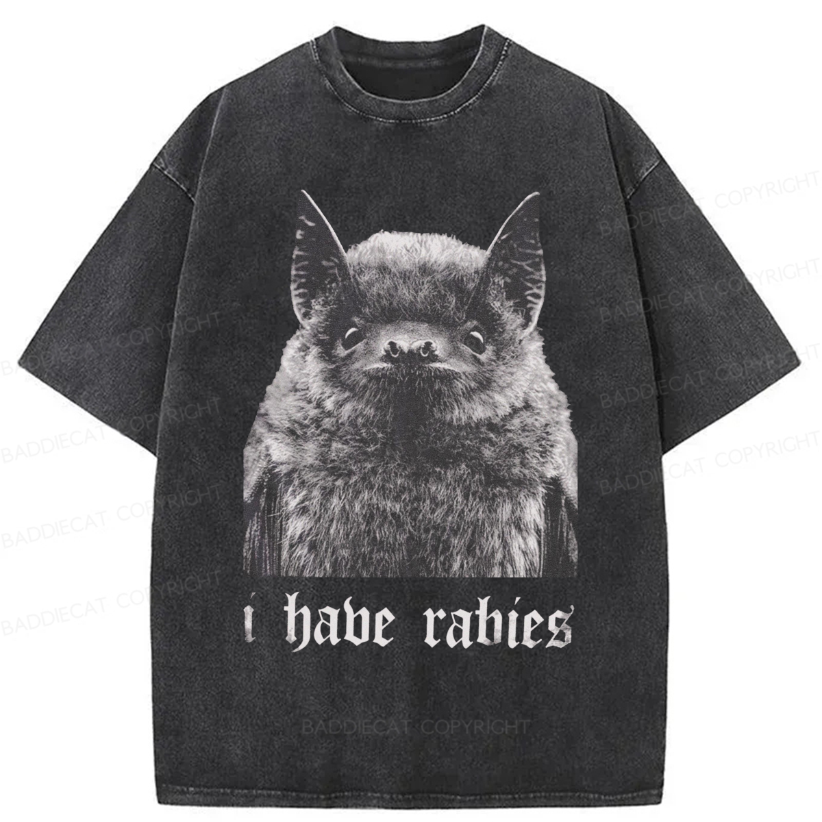 Baddiecat I Have Rabies Bat Washed T-shirt