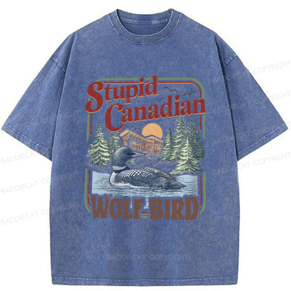 Baddiecat Stupid Canadian Wolf Bird Washed T-shirt
