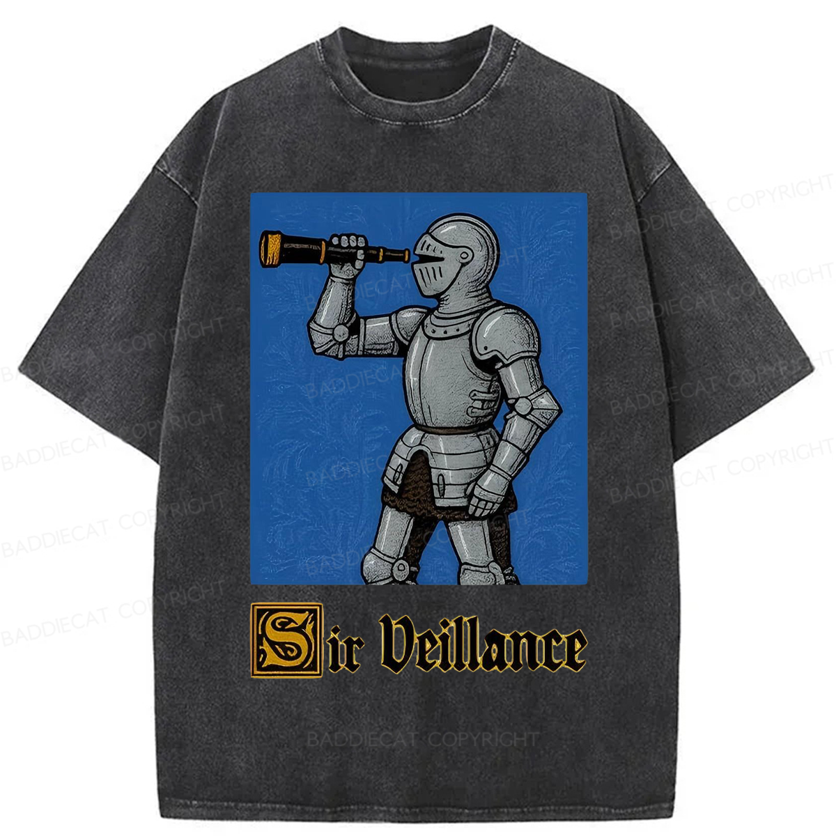 Baddiecat Sir Veillance Hand Drawn Washed T-shirt