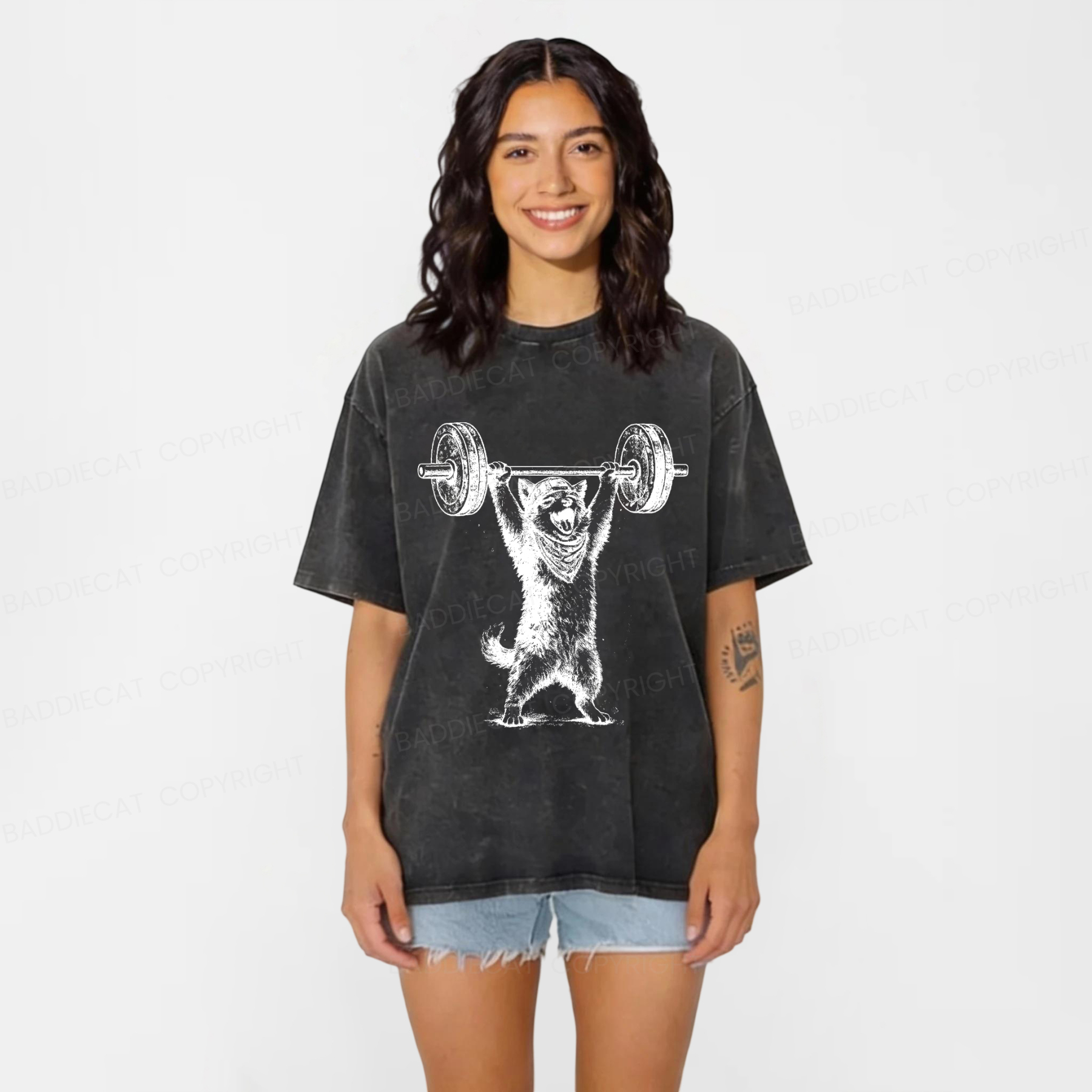 Baddiecat Husky Hercules Washed T-shirt