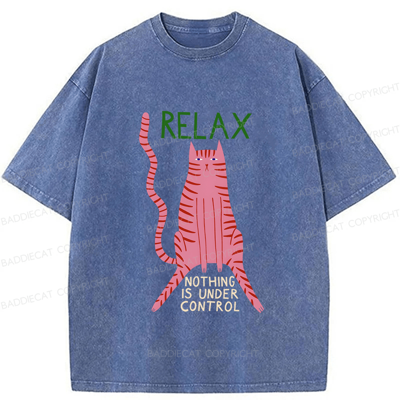 Baddiecat Relax Cat Washed T-shirt