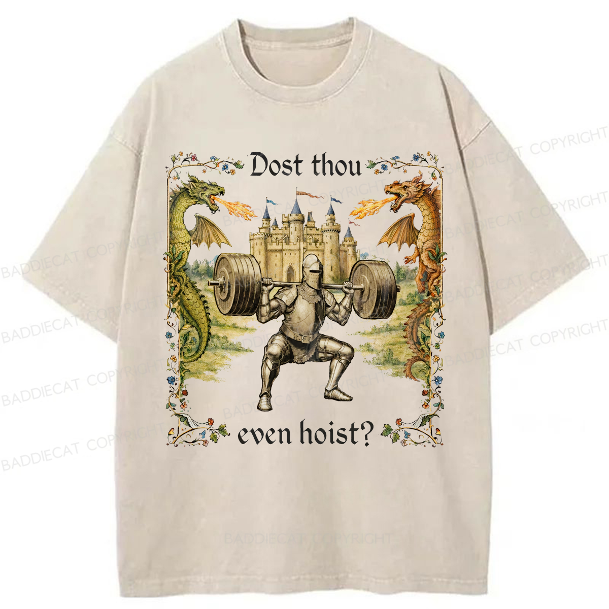 Baddiecat Dost Thou Even Hoist Medieval Gym Washed T-shirt