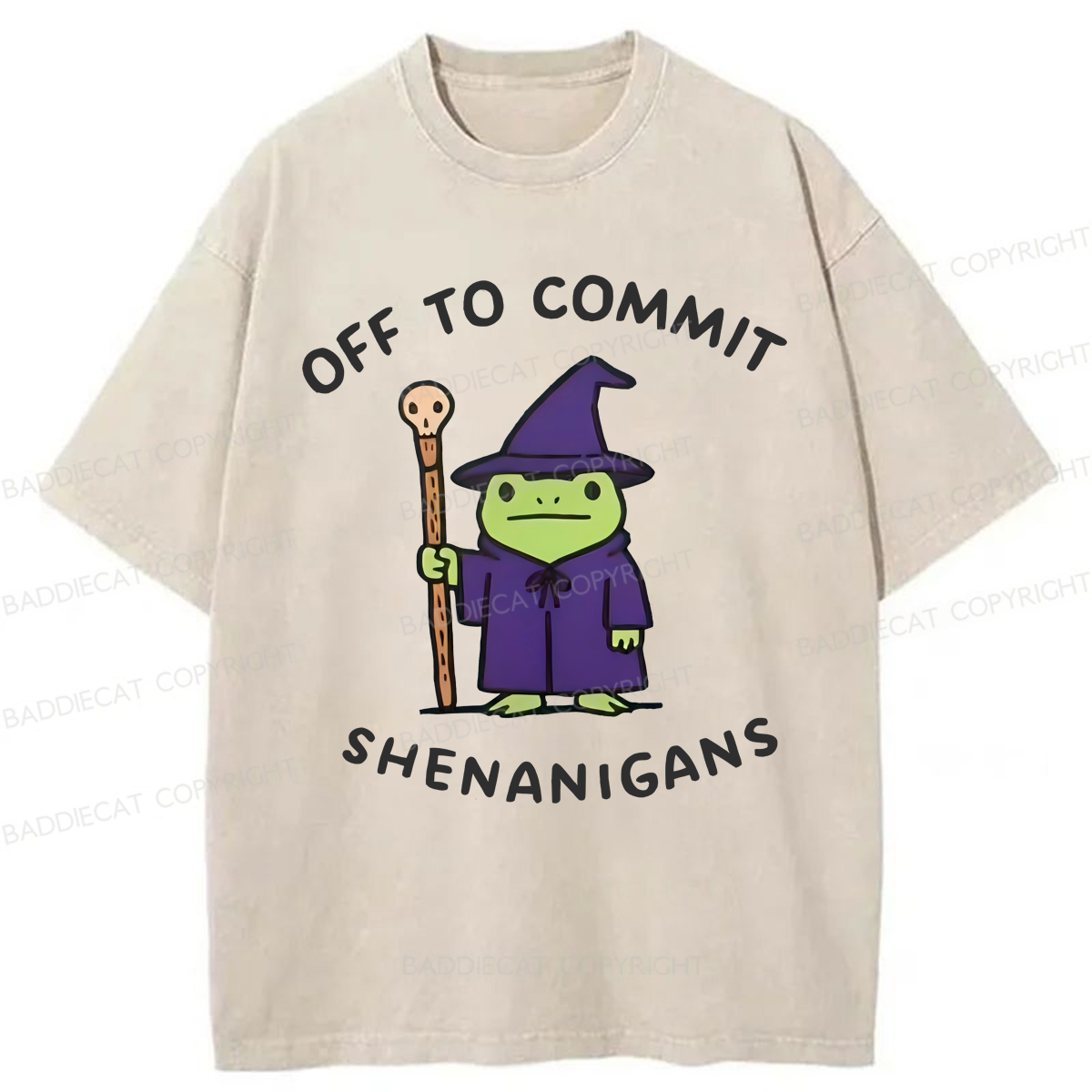 Baddiecat Wizard Frog Says It’s Time For Some Tomfoolery Washed T-shirt