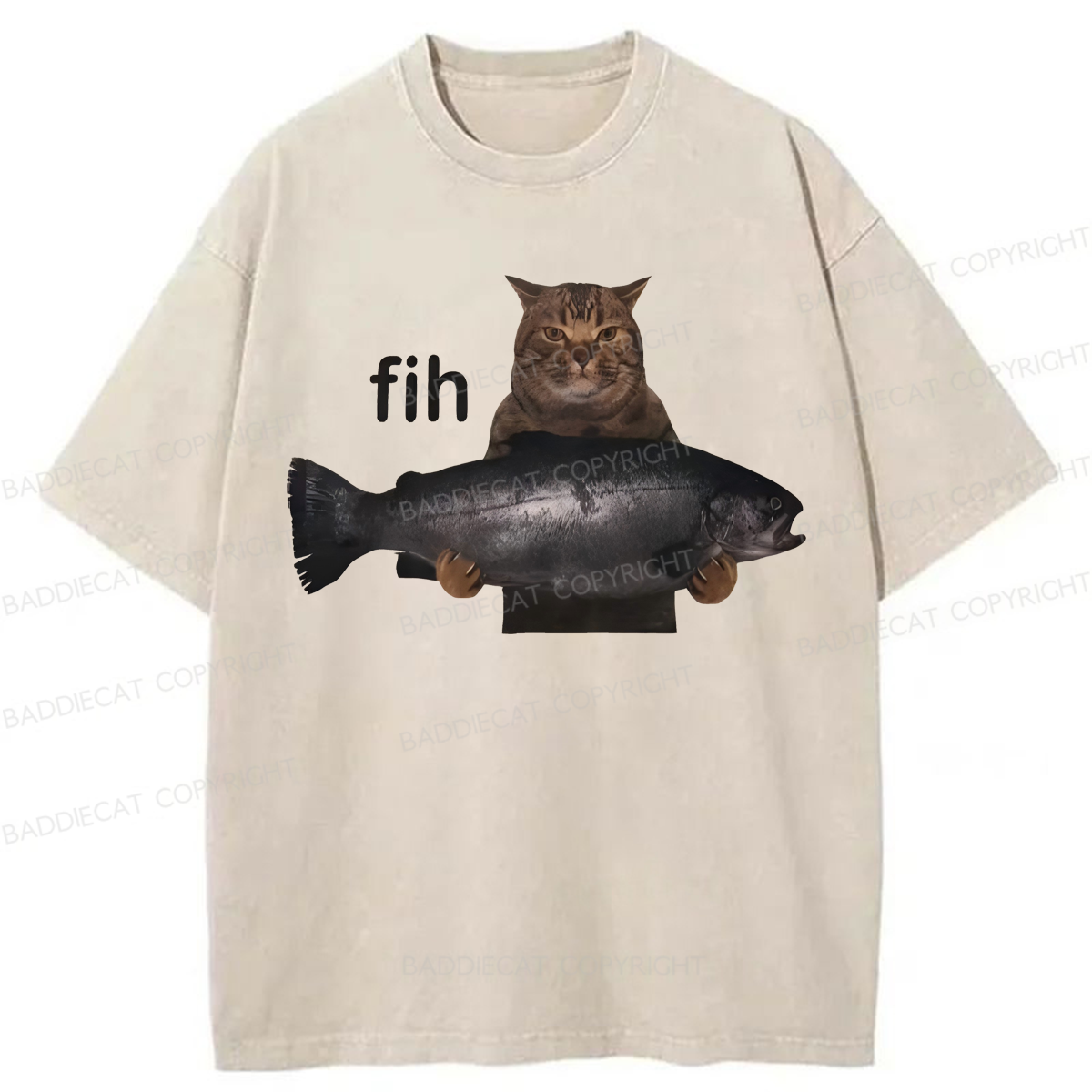 Baddiecat Funny Cat Fih Washed T-shirt