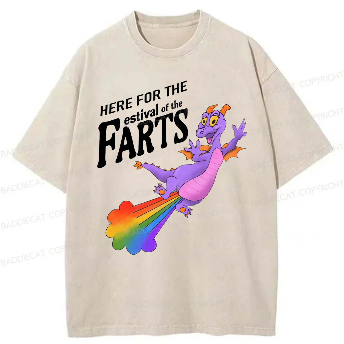 Baddiecat Rainbow Farting Dragon Washed T-shirt