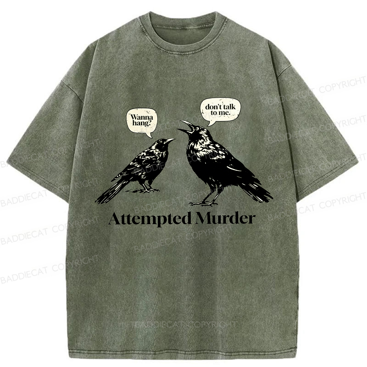 Baddiecat Murdering Crows Washed T-shirt