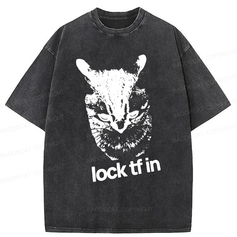Baddiecat Cat Lock Tf In Washed T-Shirt