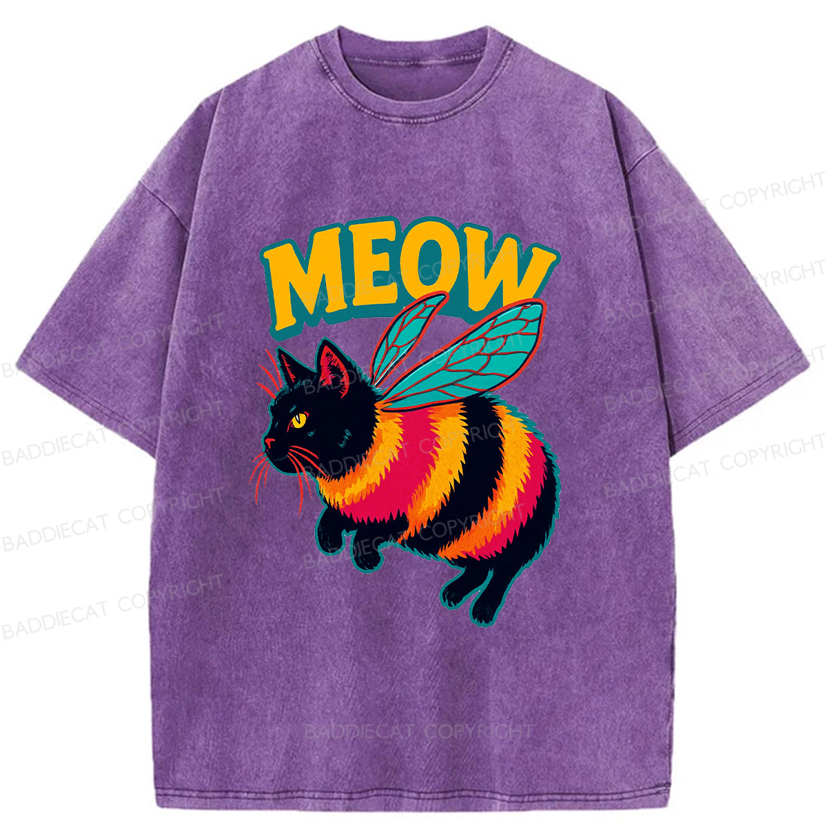 Baddiecat Bee Cat Washed T-shirt