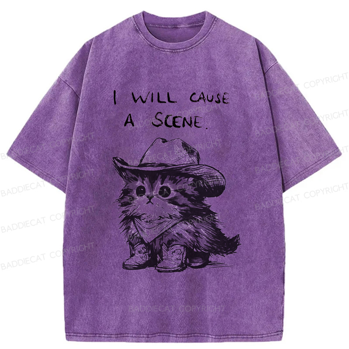 Baddiecat Funny Cowboy Cat Washed T-shirt