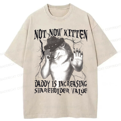 Baddiecat Not Now Kitten Daddy Increasing Shareholder Value Washed T-shirt