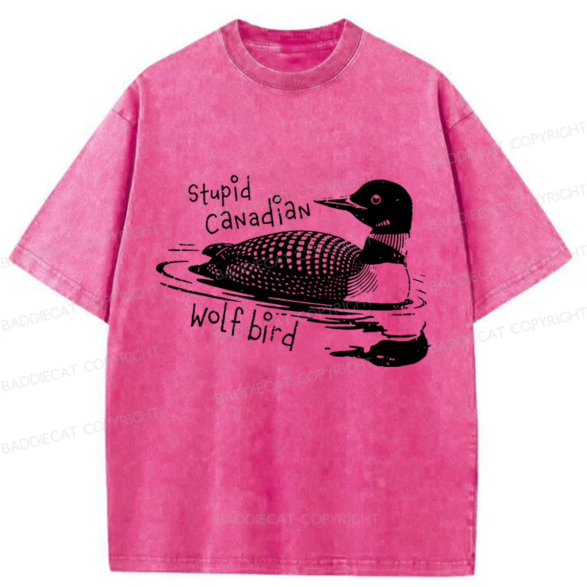 Baddiecat Stupid Canadian Wolf Bird Washed T-shirt