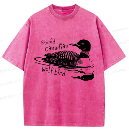 Baddiecat Stupid Canadian Wolf Bird Washed T-shirt