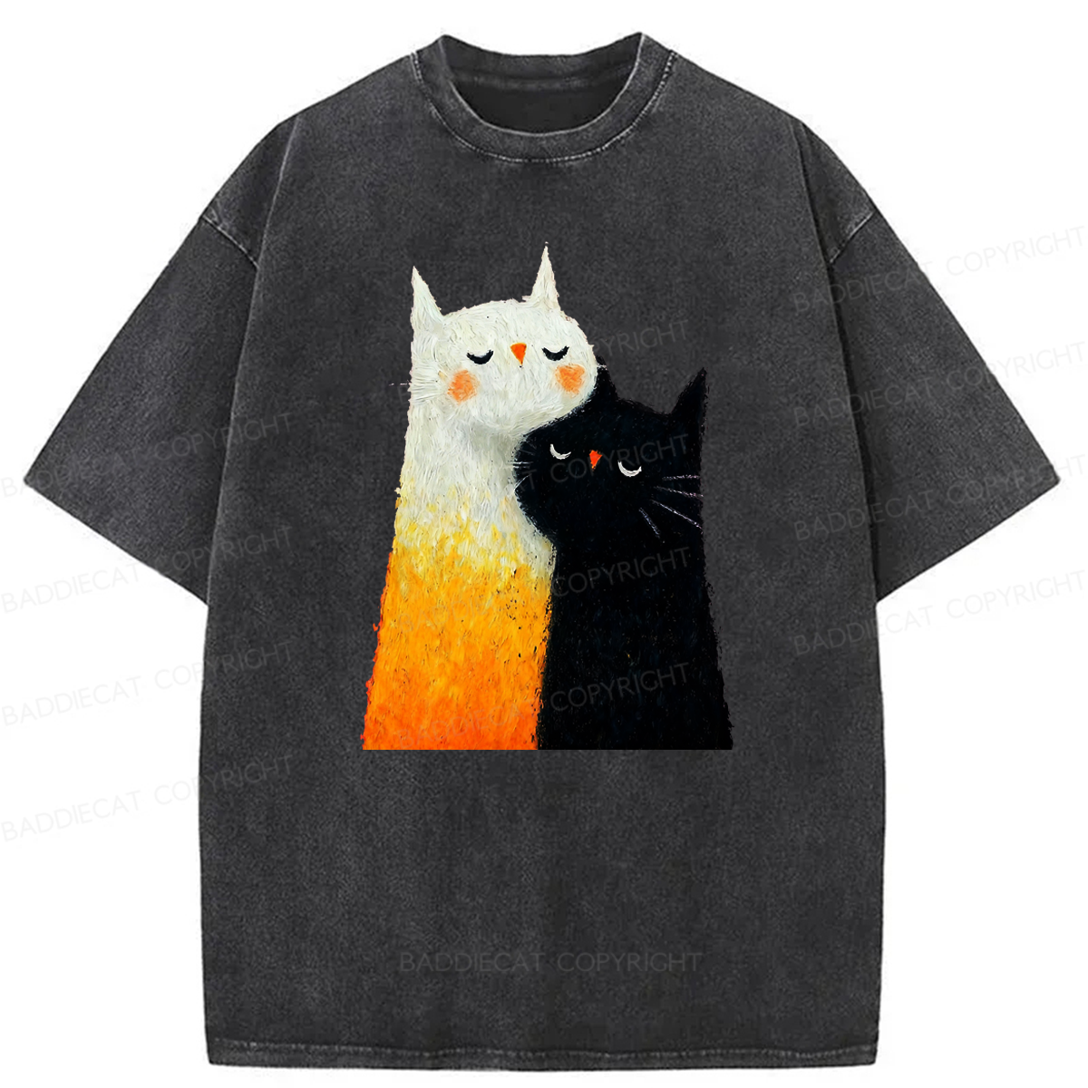 Baddiecat Cats Hug Washed T-shirt