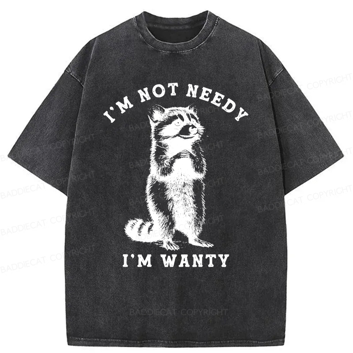 Baddiecat I'm Not Needy I'm Wanty Raccoon Washed T-shirt