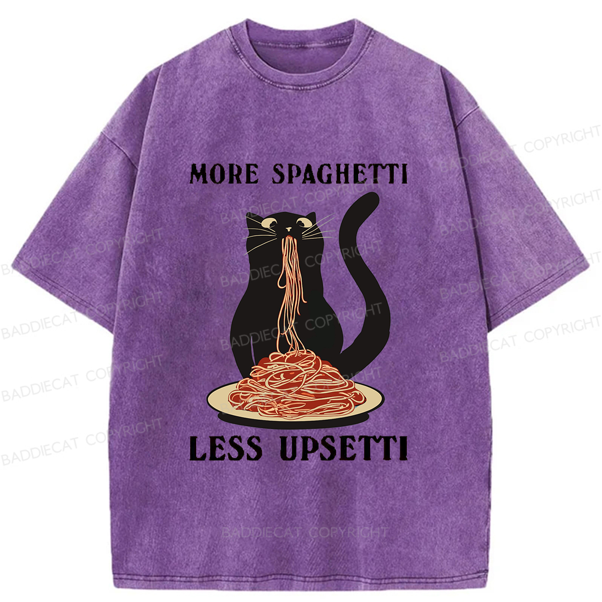 Baddiecat Cat Eat Pasta Washed T-shirt