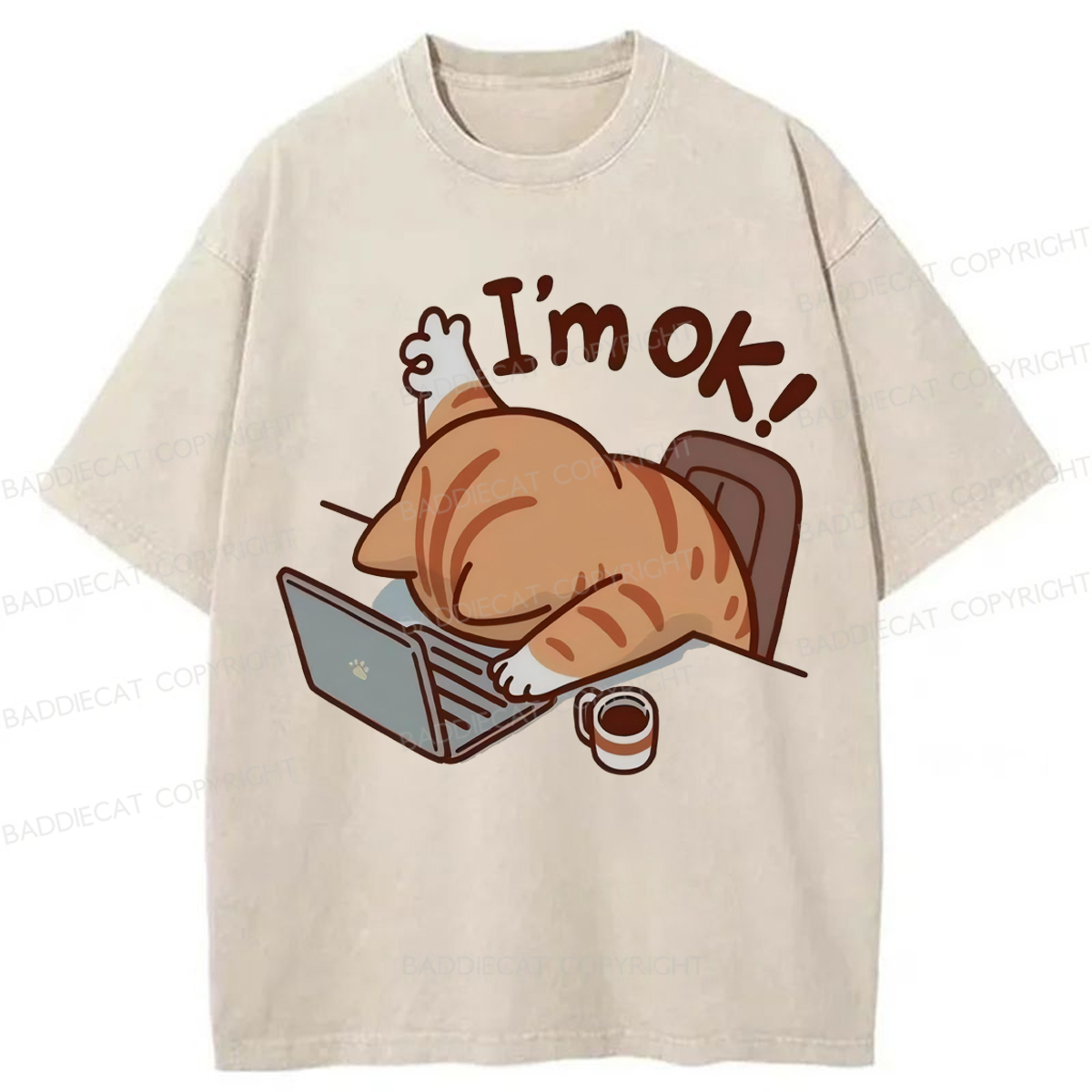 Baddiecat Funny Cat I'm Ok Washed T-shirt