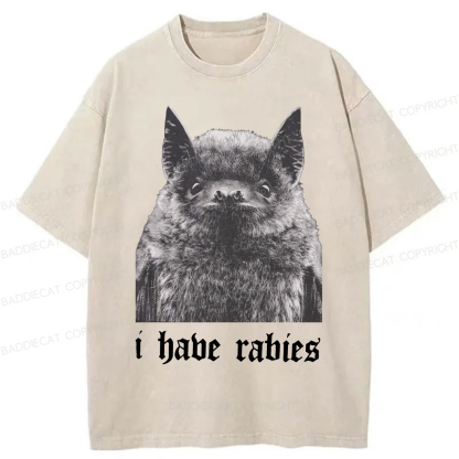 Baddiecat I Have Rabies Bat Washed T-shirt
