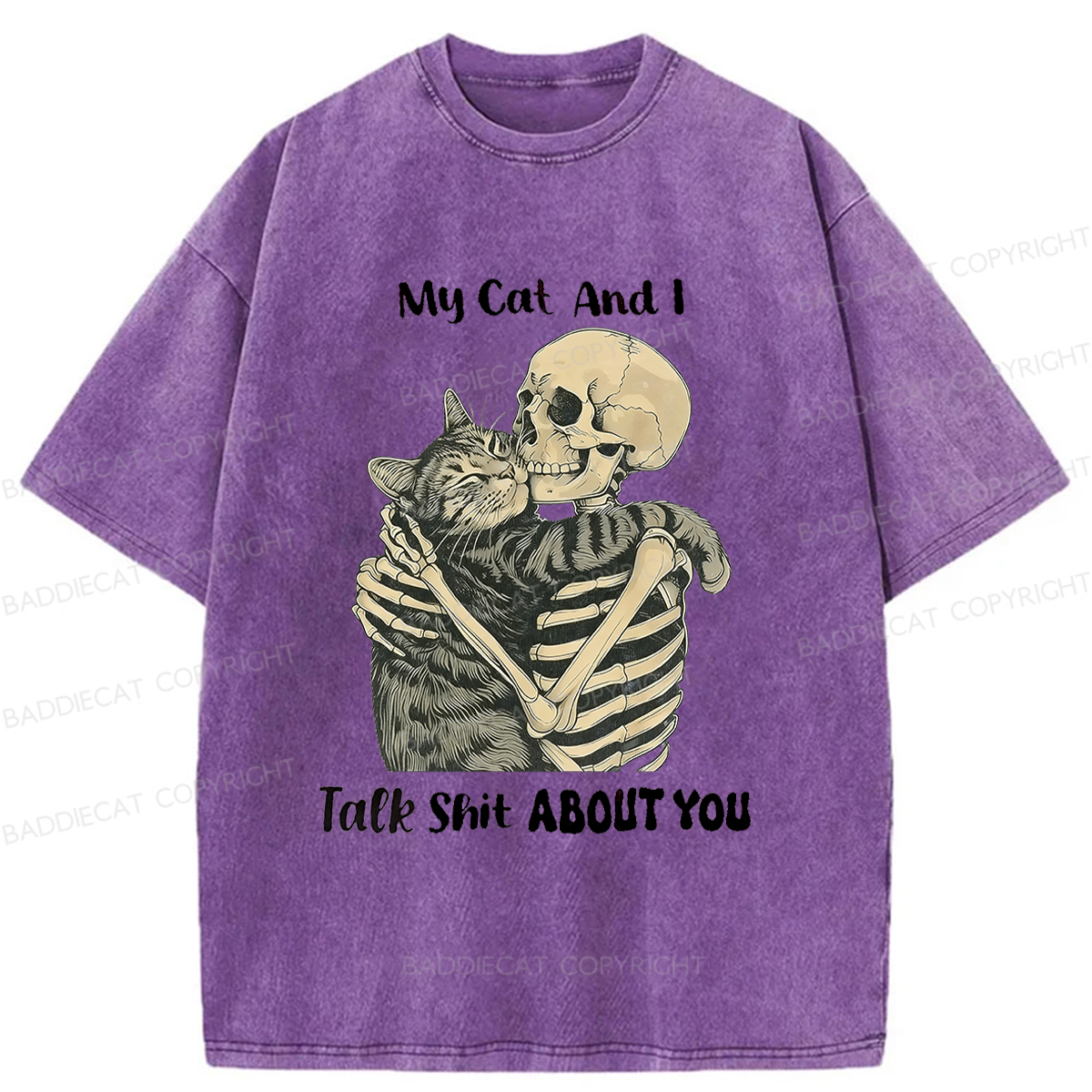 Baddiecat Skull Who Loves Cats Washed T-shirt