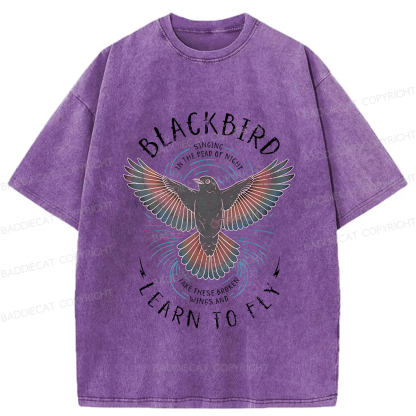 Baddiecat Blackbird Print Washed T-shirt