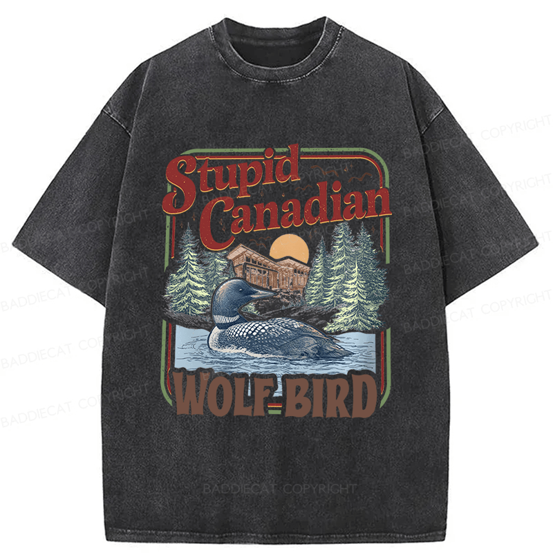 Baddiecat Stupid Canadian Wolf Bird Washed T-shirt