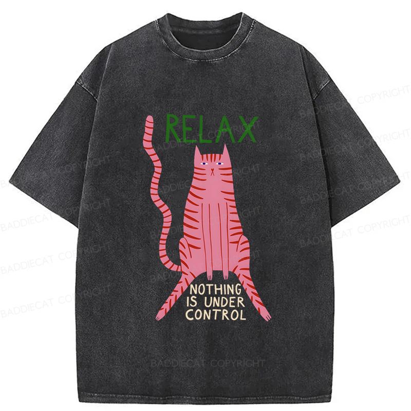 Baddiecat Relax Cat Washed T-shirt